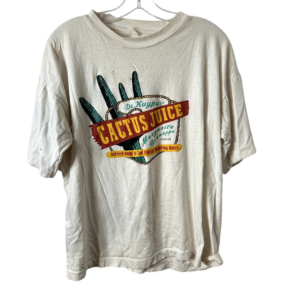 Vintage Cream Cactus Juice Graphic Tee with Green and Red Print